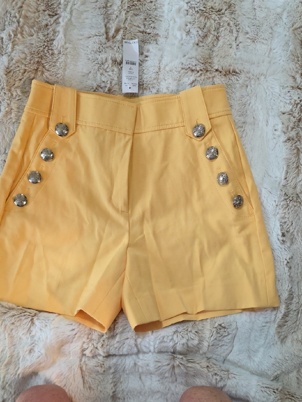 White House Black Market High-Rise Yellow Button-Accent Shorts.  Size 2. NWT.